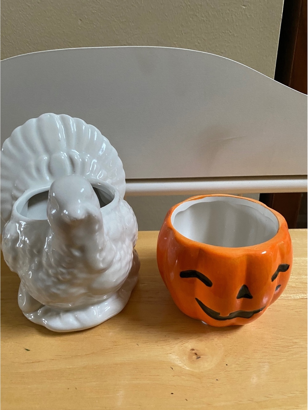 Turkey Pumpkin Ceramic Planters Fall Halloween Decor Set